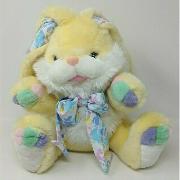 Hoppy Hopster Bunny Rabbit Plush‎ Easter Pastel Caltoy Bow Colorful Yellow VTG - Picture 1 of 11